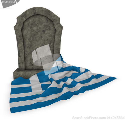 Image of gravestone and flag of greece - 3d rendering