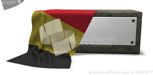 Image of stone socket with blank sign and flag of belgium - 3d rendering