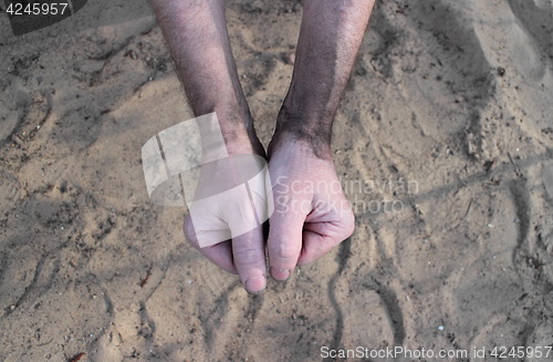 Image of  hands of the miner 