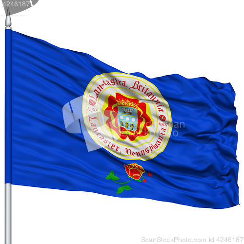 Image of Lancaster City Flag on Flagpole, USA