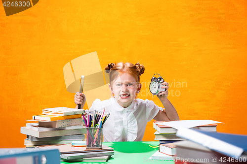 Image of Teen girl with lot of books