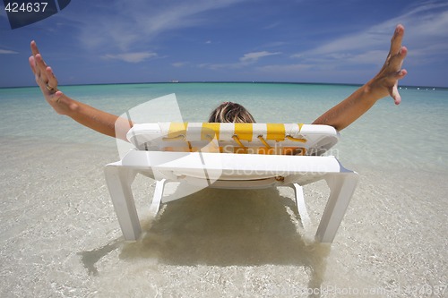 Image of Woman Stretching in Deckchair