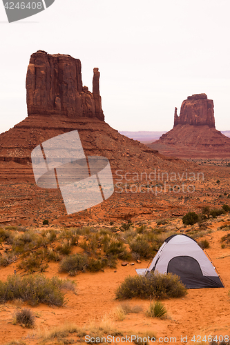 Image of Adventures Pitched Tent in Monument Valley Mitten Buttes