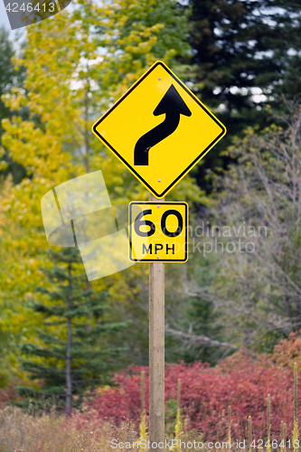 Image of Curve Ahead Highway Sign 60 MPH