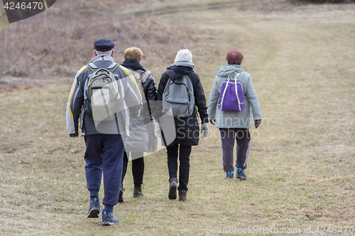 Image of Group of hikers in a walk in nature