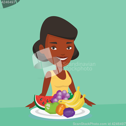 Image of Woman with fresh fruits vector illustration.