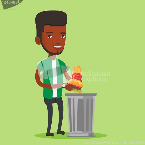 Image of Man throwing junk food vector illustration.