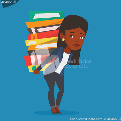 Image of Student with pile of books vector illustration.