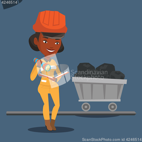 Image of Miner checking documents vector illustration.