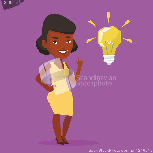 Image of Student pointing at idea bulb vector illustration