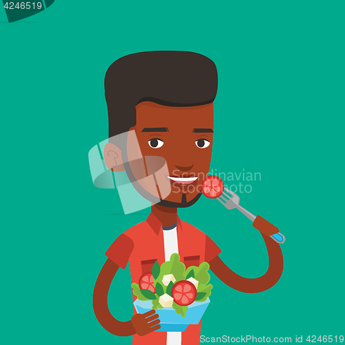 Image of Man eating healthy vegetable salad.
