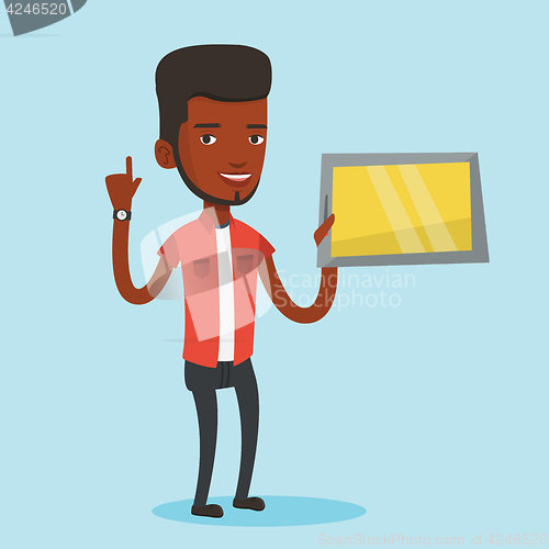 Image of Student using tablet computer vector illustration.