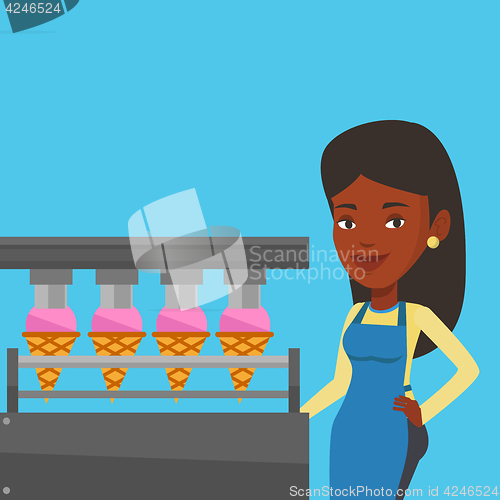 Image of Worker of factory producing ice-cream.