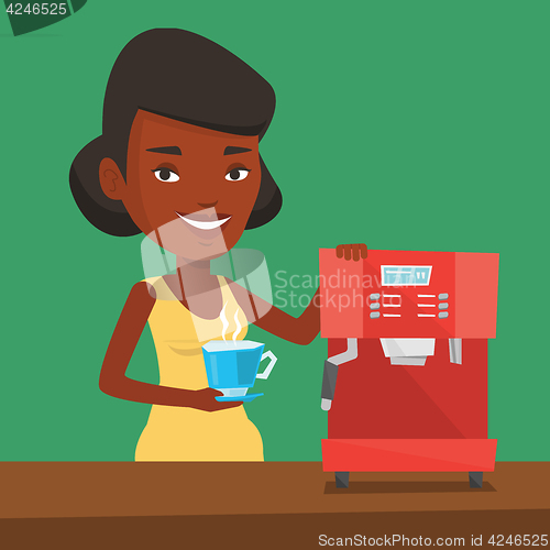 Image of Woman making coffee vector illustration.