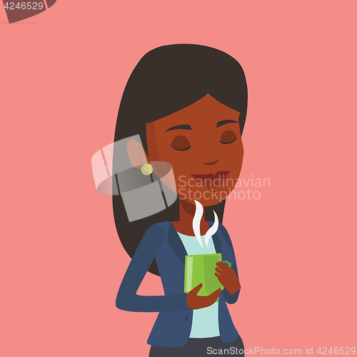 Image of Woman enjoying cup of coffee vector illustration