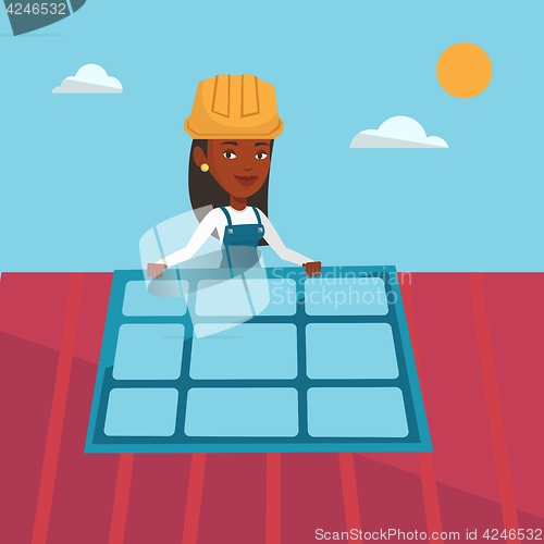 Image of Constructor installing solar panel.