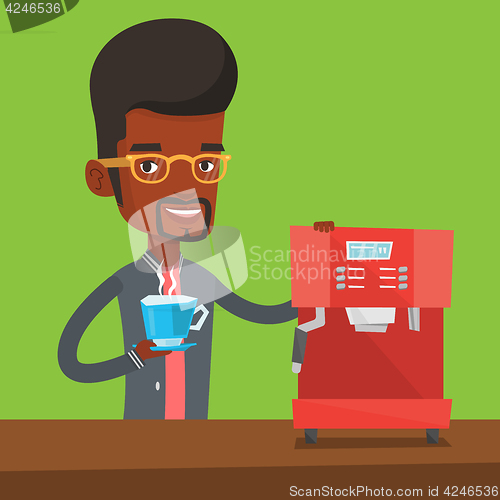 Image of Man making coffee vector illustration.