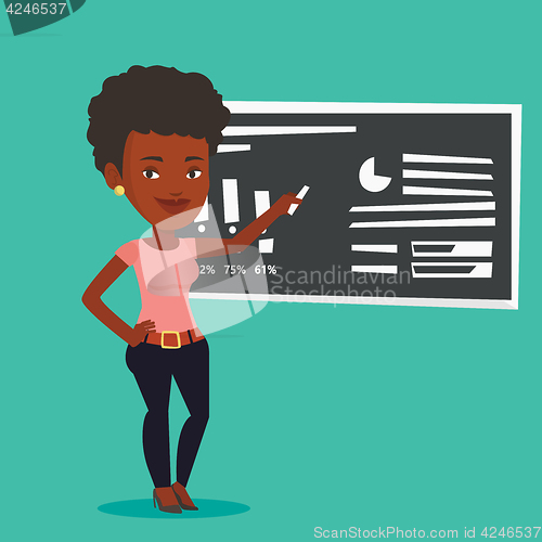 Image of Woman writing on a chalkboard vector illustration.