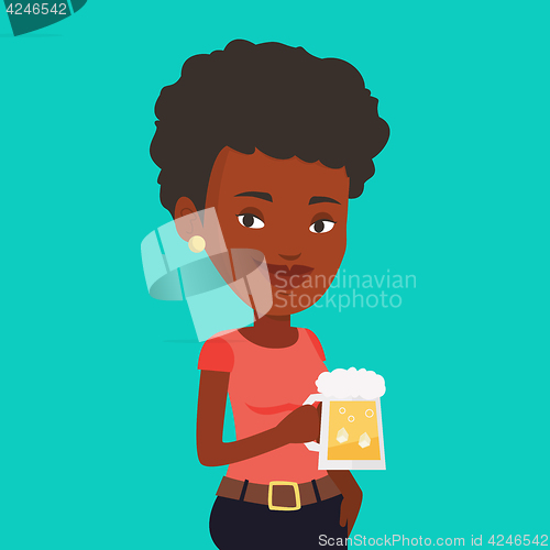 Image of Woman drinking beer vector illustration.