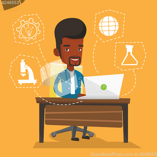 Image of Student working on laptop vector illustration.