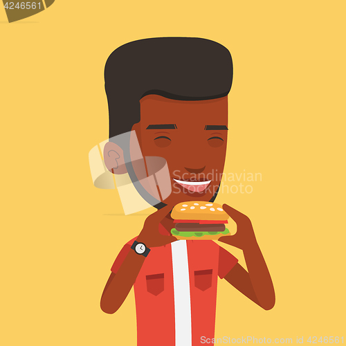 Image of Man eating hamburger vector illustration.