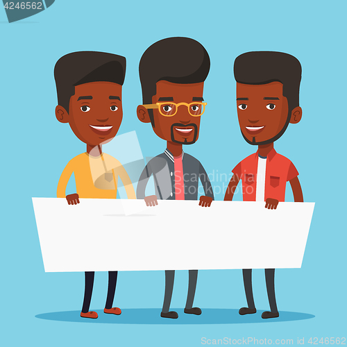 Image of Group of young men holding white blank board.