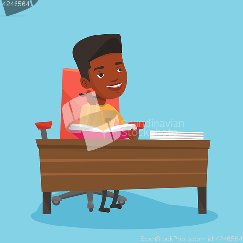 Image of Student writing at the desk vector illustration.