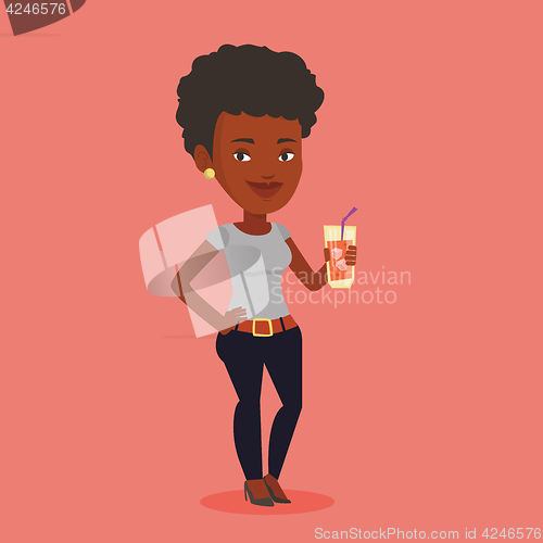 Image of Woman drinking cocktail vector illustration.