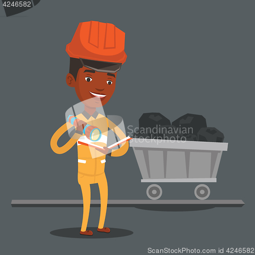 Image of Miner checking documents vector illustration.