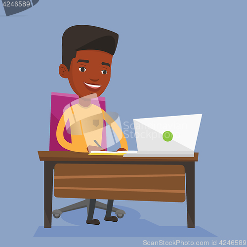 Image of Student using laptop for education.