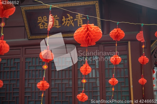 Image of Chinese lanterns hanging in the shrine