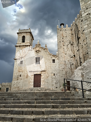 Image of Medieval castle under dramatic sky, Peniscola