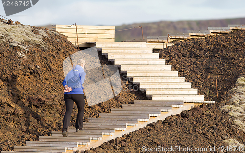 Image of Shot of a young woman hiking in Iceland