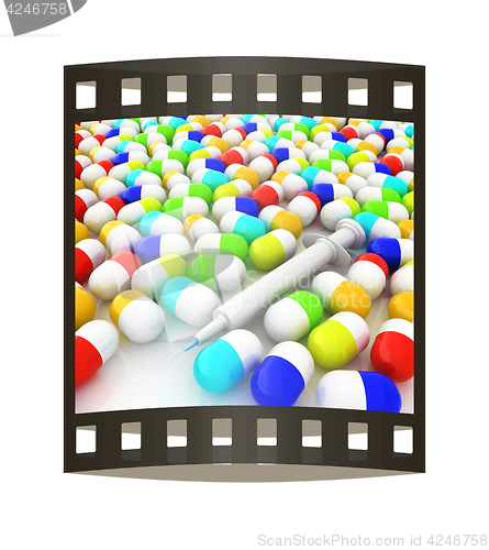 Image of Tablets background. 3D illustration. The film strip