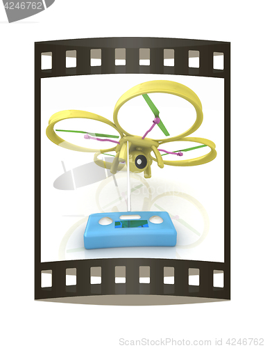 Image of Drone with remote controller. The film strip