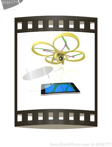 Image of Drone with tablet pc. The film strip