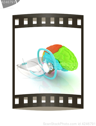 Image of stethoscope and brain. 3d illustration. The film strip