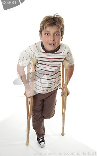 Image of Injured child using crutches