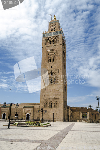 Image of Djemaa EL Fna square and Koutoubia mosque in Marrakech Morocco