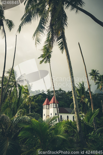 Image of Haapiti church in Moorea island jungle, landscape