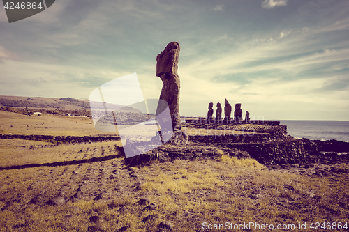 Image of Moais statues, ahu tahai, easter island