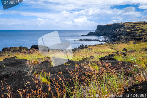 Image of Easter island cliffs and pacific ocean landscape