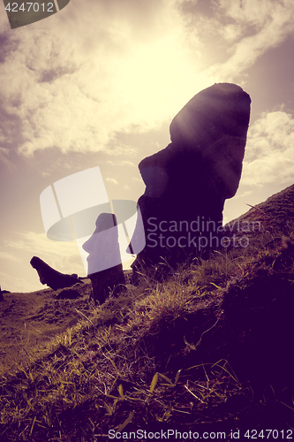 Image of Moais statues on Rano Raraku volcano, easter island