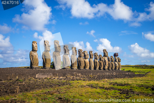 Image of Moais statues, ahu Tongariki, easter island