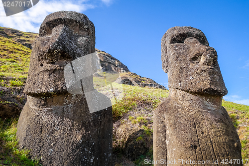 Image of Moais statues on Rano Raraku volcano, easter island