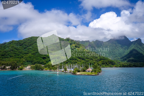 Image of Moorea island harbor and pacific ocean lagoon landscape