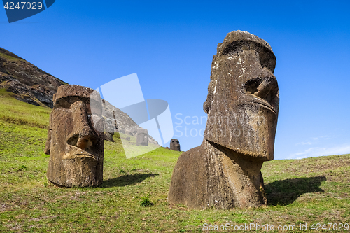 Image of Moais statues on Rano Raraku volcano, easter island