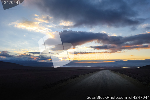 Image of Sunset on altiplano mountains road in sud Lipez reserva, Bolivia