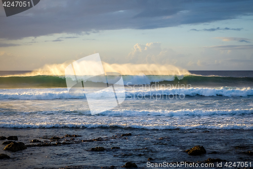 Image of Pacific ocean at sunset on Easter Island