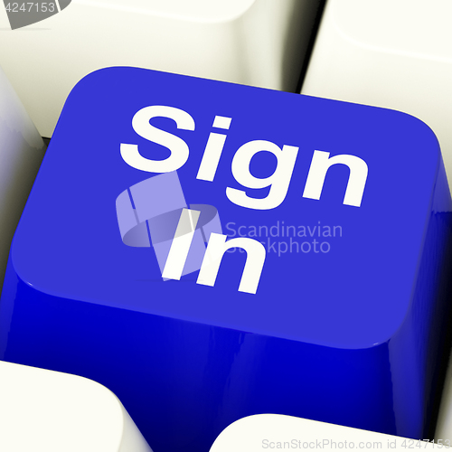 Image of Sign In Computer Key In Blue Showing Website Login